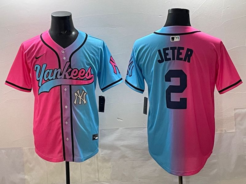 Men New York Yankees #2 Jeter Blue pink Game 2025 Nike MLB Jersey style 0011